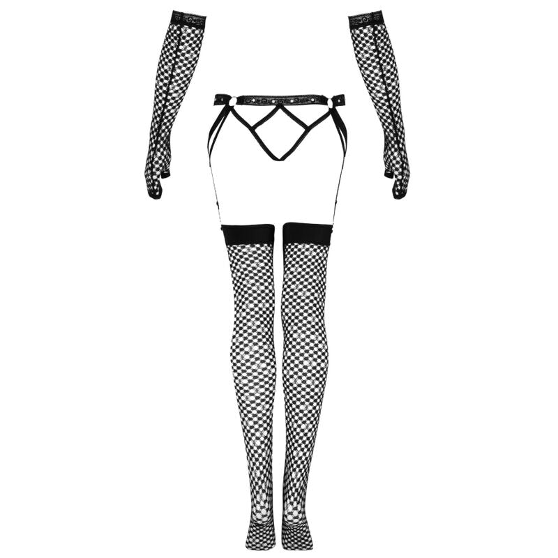 LIVCO CORSETTI FASHION - NEMALIA SET GARTER + STOCKINGS + GLOVES BLACK - Amore24