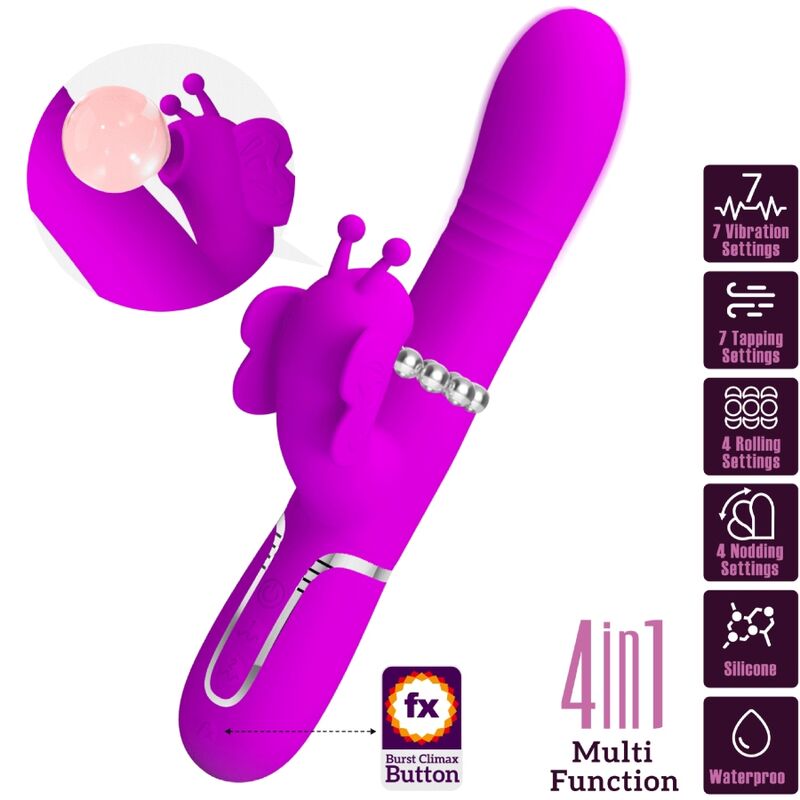 PRETTY LOVE - MULTIFUNCTION RABBIT VIBRATOR 4 IN 1 BUTTERFLY FUCHSIA - Amore24