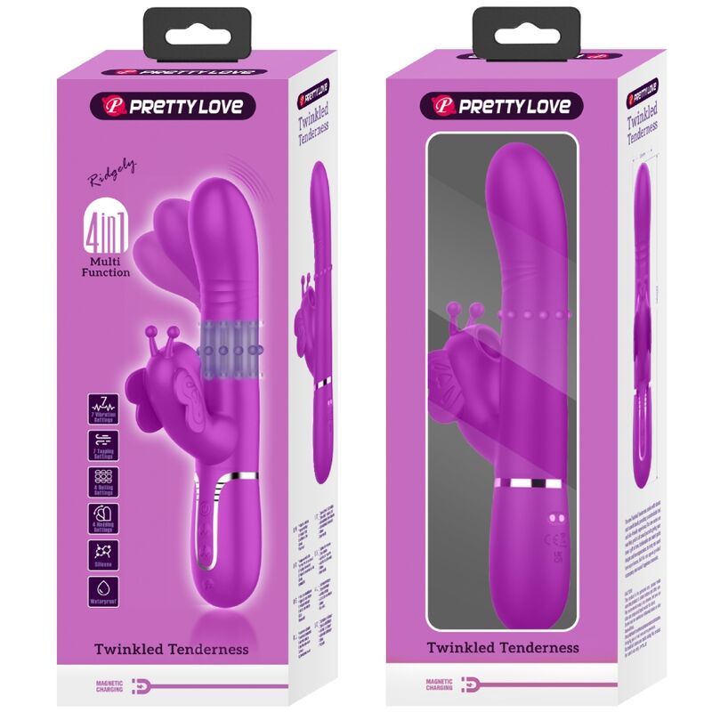 PRETTY LOVE - MULTIFUNCTION RABBIT VIBRATOR 4 IN 1 BUTTERFLY FUCHSIA - Amore24