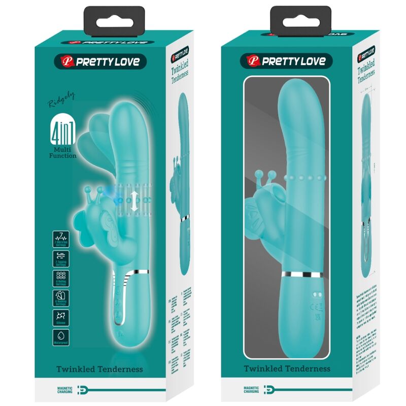 PRETTY LOVE - MULTIFUNCTION RABBIT VIBRATOR 4 IN 1 BUTTERFLY AQUA GREEN - Amore24