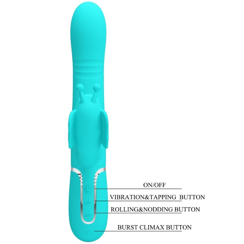 PRETTY LOVE - MULTIFUNCTION RABBIT VIBRATOR 4 IN 1 BUTTERFLY AQUA GREEN - Amore24