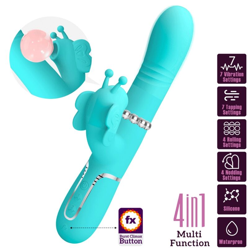 PRETTY LOVE - MULTIFUNCTION RABBIT VIBRATOR 4 IN 1 BUTTERFLY AQUA GREEN - Amore24