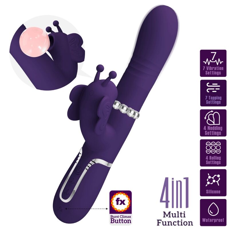 PRETTY LOVE - MULTIFUNCTION RABBIT VIBRATOR 4 IN 1 BUTTERFLY PURPLE - Amore24
