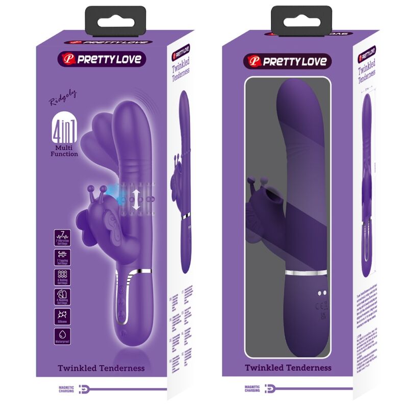 PRETTY LOVE - MULTIFUNCTION RABBIT VIBRATOR 4 IN 1 BUTTERFLY PURPLE - Amore24