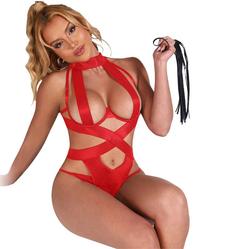 SUBBLIME - SEXY HALTER BODY WITH HARNESS RED L/XL - Amore24