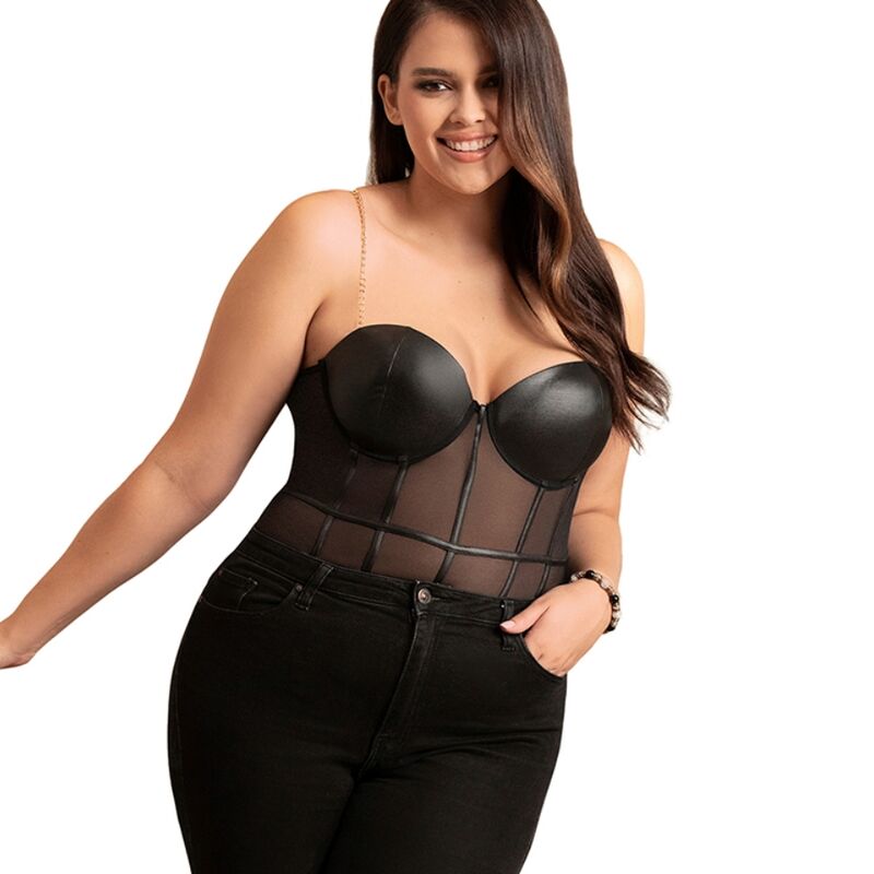 SUBBLIME - BLACK CHAIN SUSPENDERS BODYSUIT L/XL - Amore24