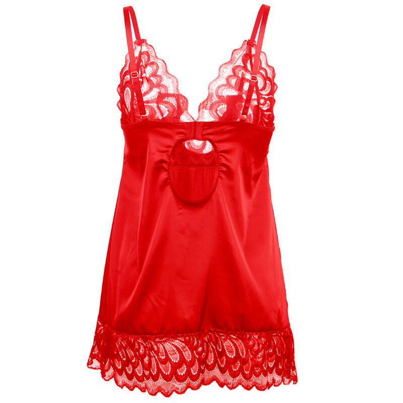 SUBBLIME - SATIN BABYDOLL WITH LACE RED L/XL - Amore24