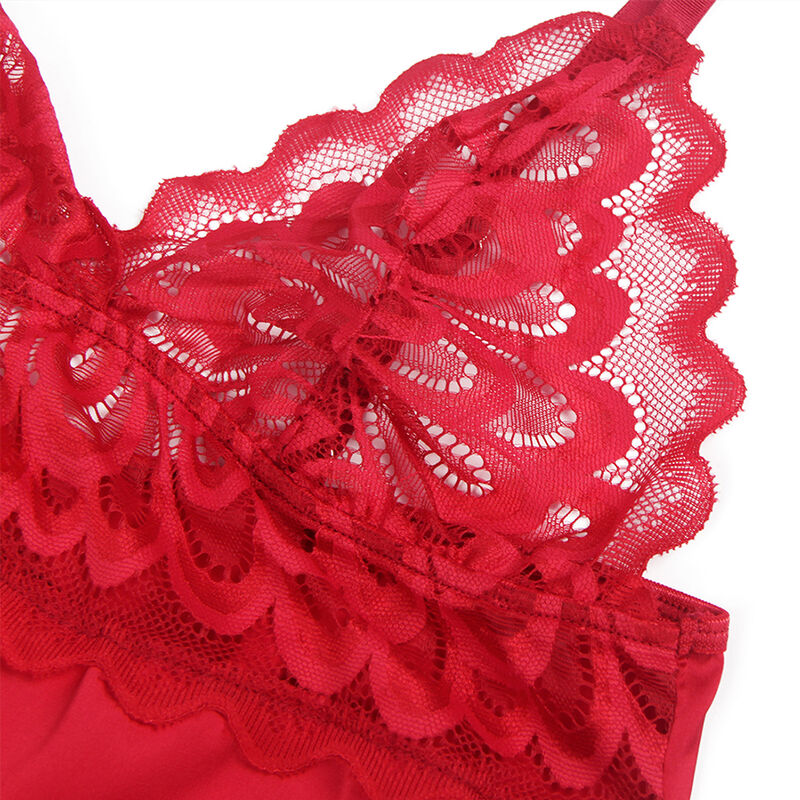 SUBBLIME - SATIN BABYDOLL WITH LACE RED L/XL - Amore24