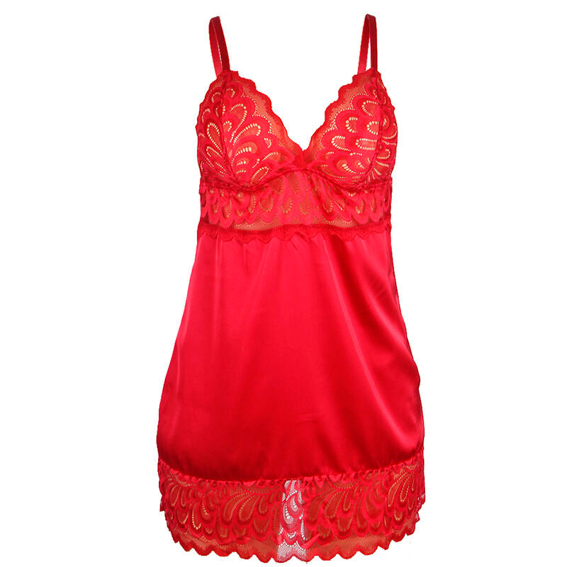 SUBBLIME - SATIN BABYDOLL WITH LACE RED L/XL - Amore24