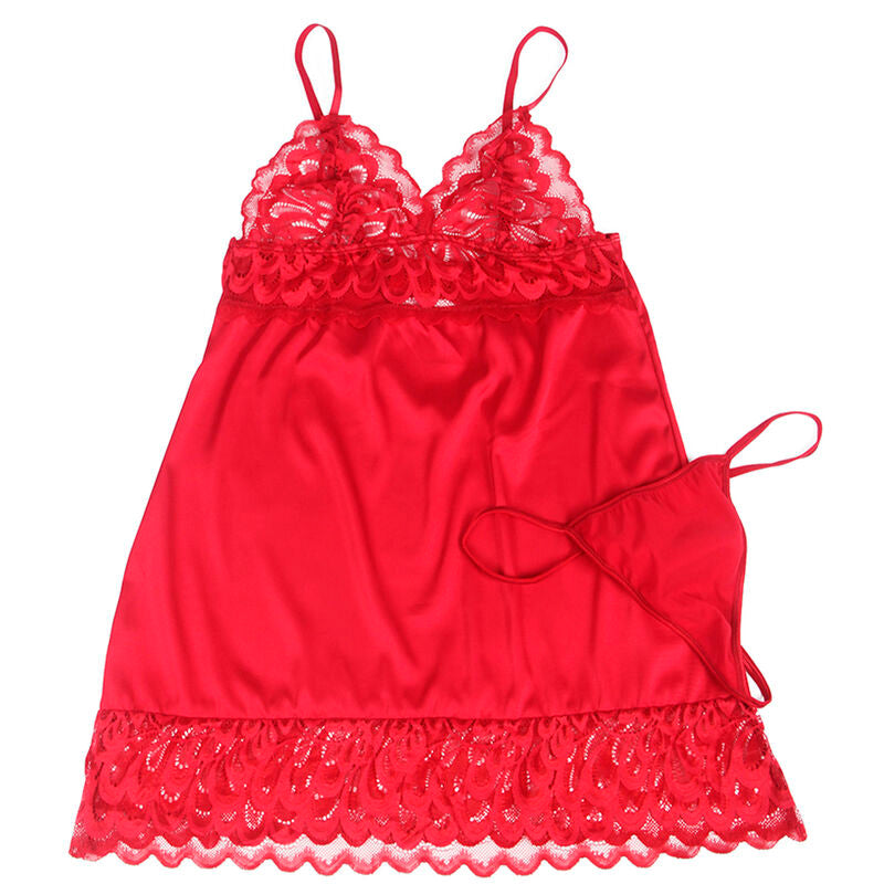 SUBBLIME - SATIN BABYDOLL WITH LACE RED L/XL - Amore24