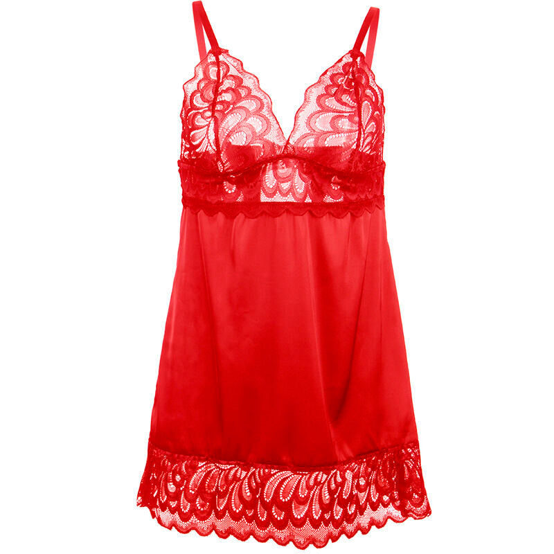 SUBBLIME - SATIN BABYDOLL WITH LACE RED L/XL - Amore24