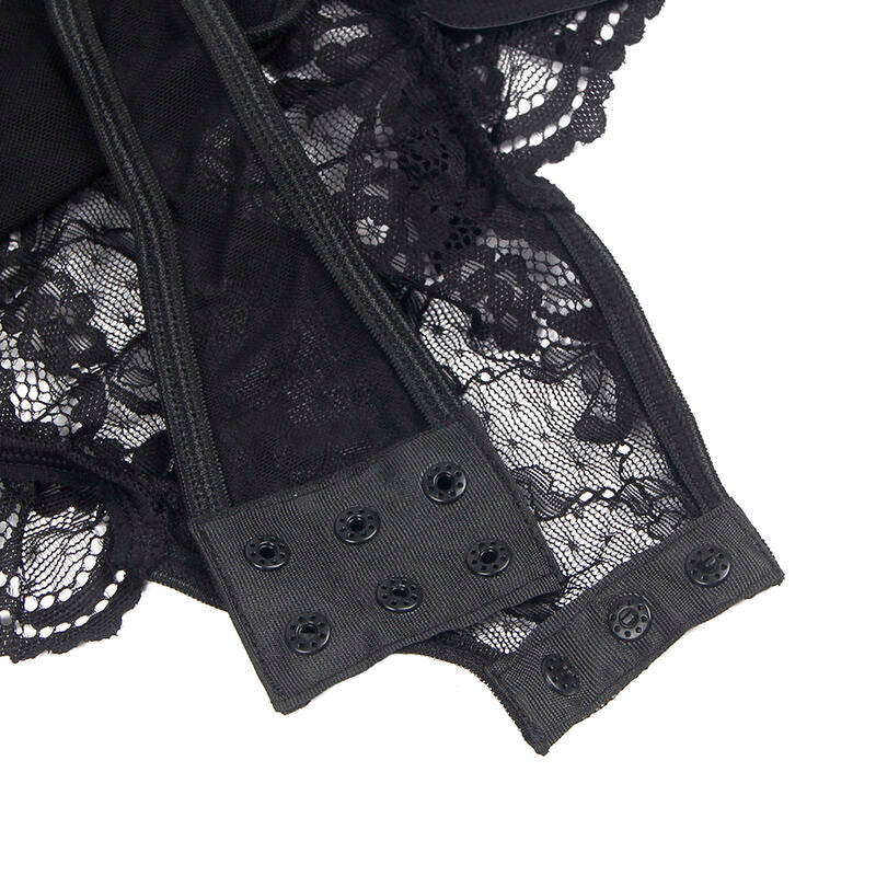 SUBBLIME - TEDDY WITH GARTER WITH LACE DETAIL AND STRIPS BLACK S/M - Amore24