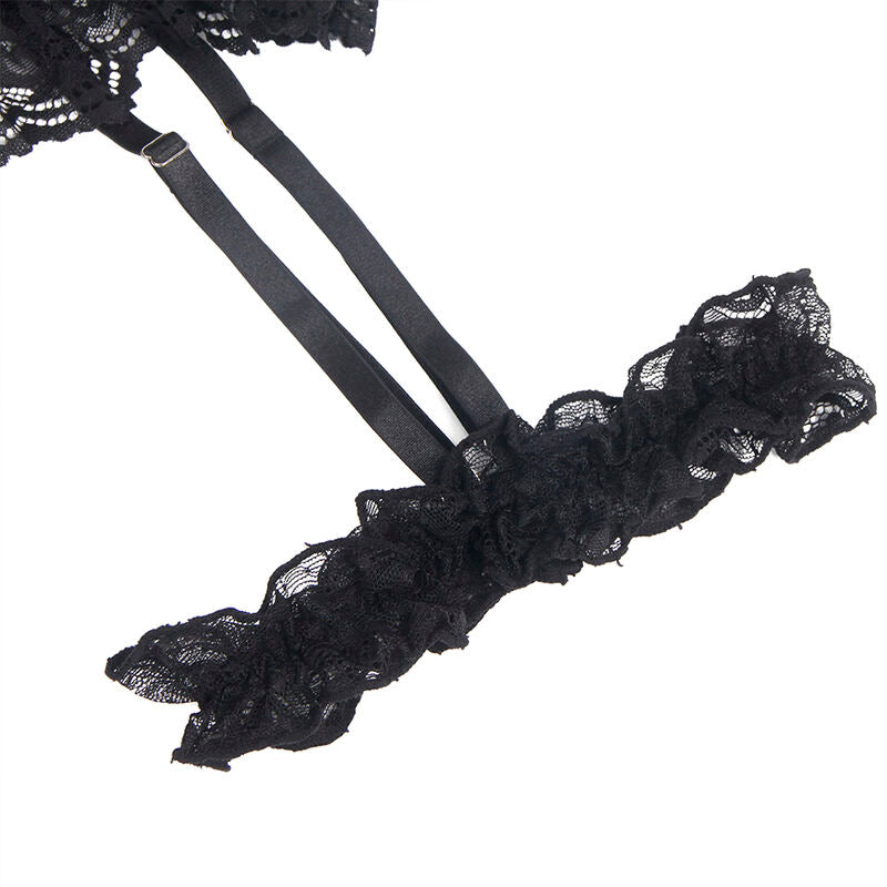 SUBBLIME - TEDDY WITH GARTER WITH LACE DETAIL AND STRIPS BLACK S/M - Amore24
