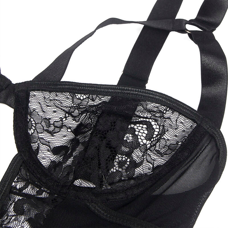SUBBLIME - TEDDY WITH GARTER WITH LACE DETAIL AND STRIPS BLACK S/M - Amore24