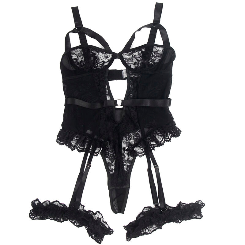 SUBBLIME - TEDDY WITH GARTER WITH LACE DETAIL AND STRIPS BLACK S/M - Amore24