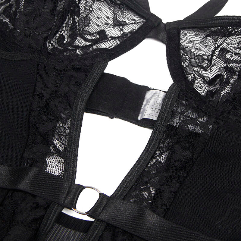 SUBBLIME - TEDDY WITH GARTER WITH LACE DETAIL AND STRIPS BLACK S/M - Amore24