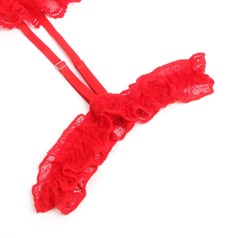 SUBBLIME - TEDDY WITH GARTER WITH LACE DETAIL AND STRIPS RED L/XL - Amore24
