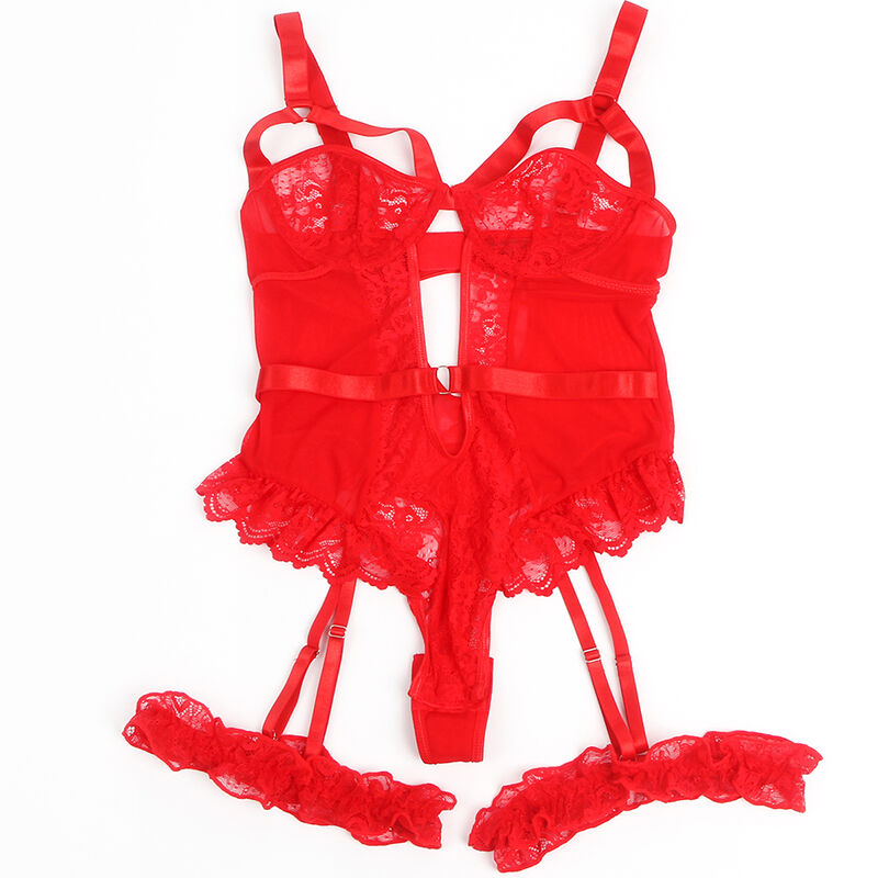 SUBBLIME - TEDDY WITH GARTER WITH LACE DETAIL AND STRIPS RED L/XL - Amore24