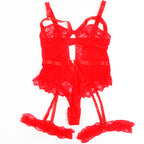 SUBBLIME - TEDDY WITH GARTER WITH LACE DETAIL AND STRIPS RED L/XL - Amore24