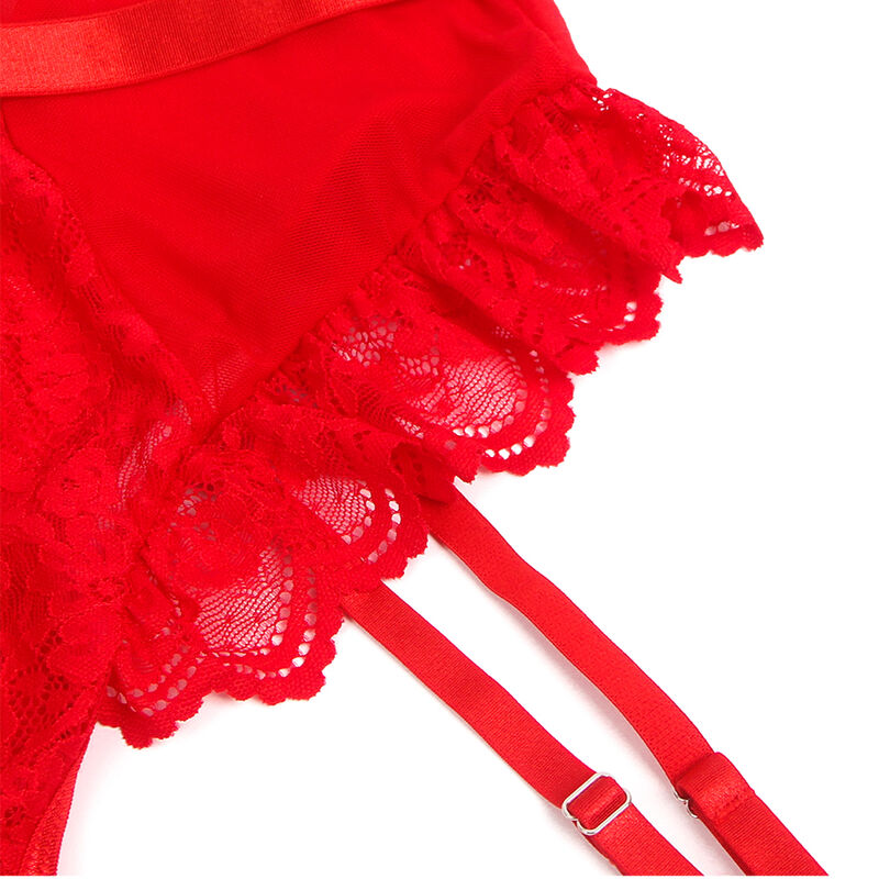 SUBBLIME - TEDDY WITH GARTER WITH LACE DETAIL AND STRIPS RED L/XL - Amore24