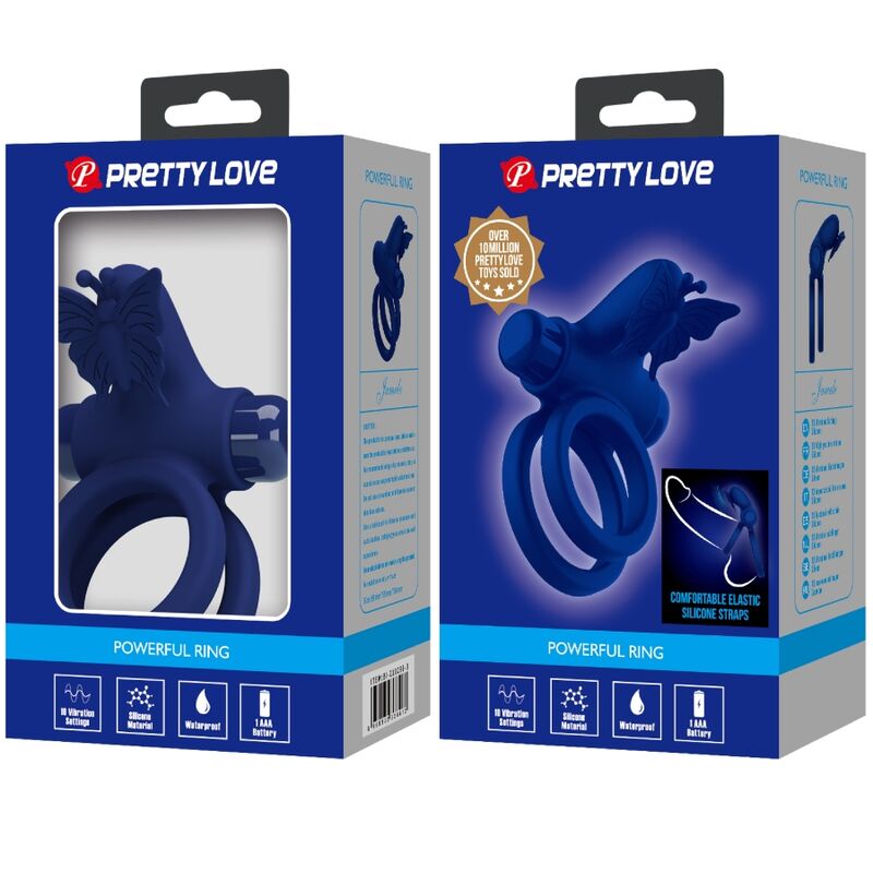 PRETTY LOVE - JAMELE DOUBLE RING WITH VIBRATION & BUTTERFLY STIMULATOR BLUE - Amore24