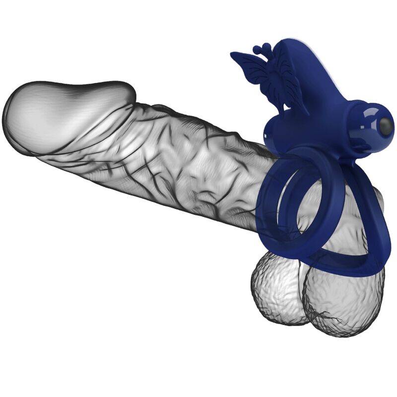 PRETTY LOVE - JAMELE DOUBLE RING WITH VIBRATION & BUTTERFLY STIMULATOR BLUE - Amore24