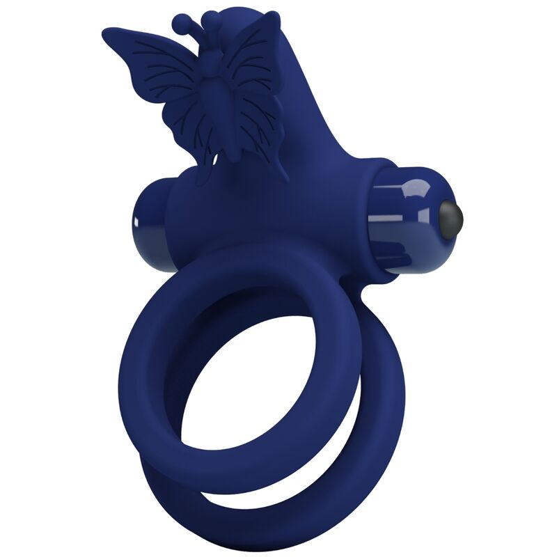 PRETTY LOVE - JAMELE DOUBLE RING WITH VIBRATION & BUTTERFLY STIMULATOR BLUE - Amore24