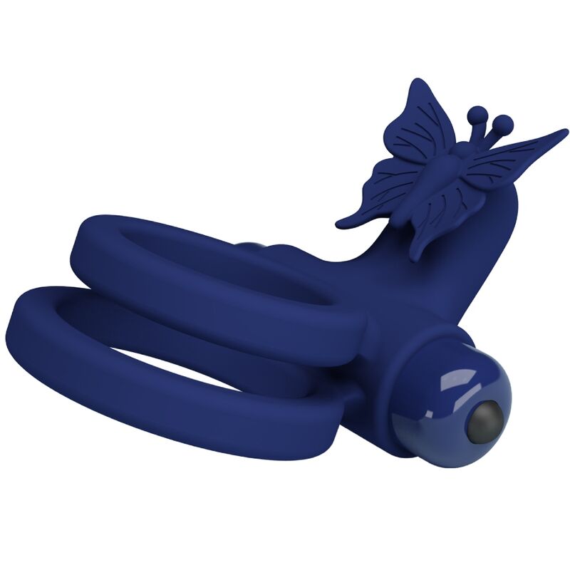 PRETTY LOVE - JAMELE DOUBLE RING WITH VIBRATION & BUTTERFLY STIMULATOR BLUE - Amore24