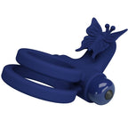 PRETTY LOVE - JAMELE DOUBLE RING WITH VIBRATION & BUTTERFLY STIMULATOR BLUE - Amore24
