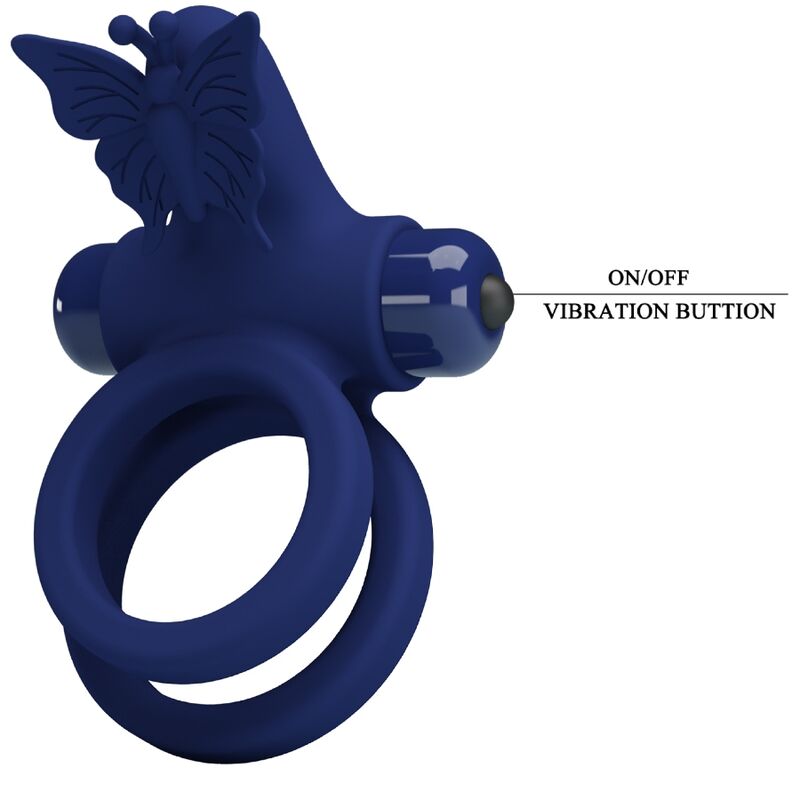 PRETTY LOVE - JAMELE DOUBLE RING WITH VIBRATION & BUTTERFLY STIMULATOR BLUE - Amore24