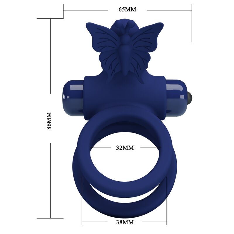 PRETTY LOVE - JAMELE DOUBLE RING WITH VIBRATION & BUTTERFLY STIMULATOR BLUE - Amore24