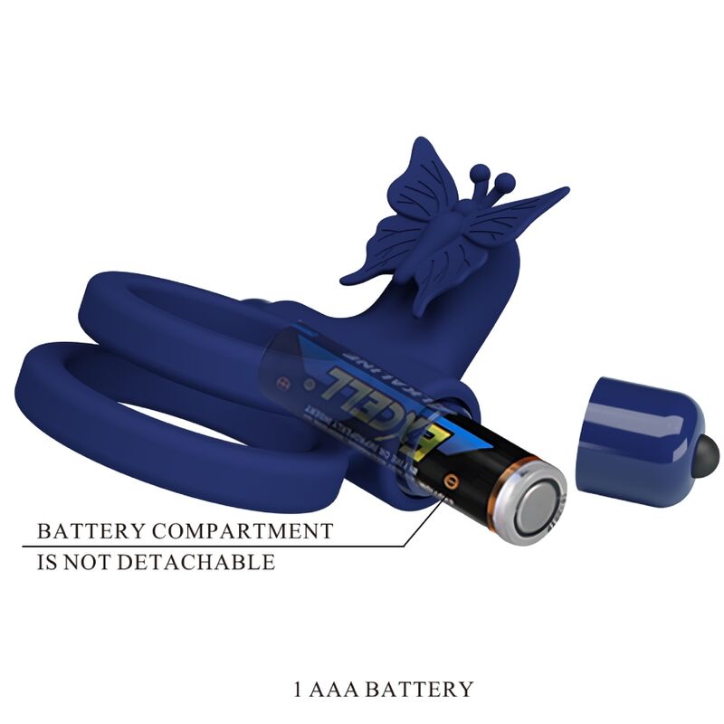 PRETTY LOVE - JAMELE DOUBLE RING WITH VIBRATION & BUTTERFLY STIMULATOR BLUE - Amore24