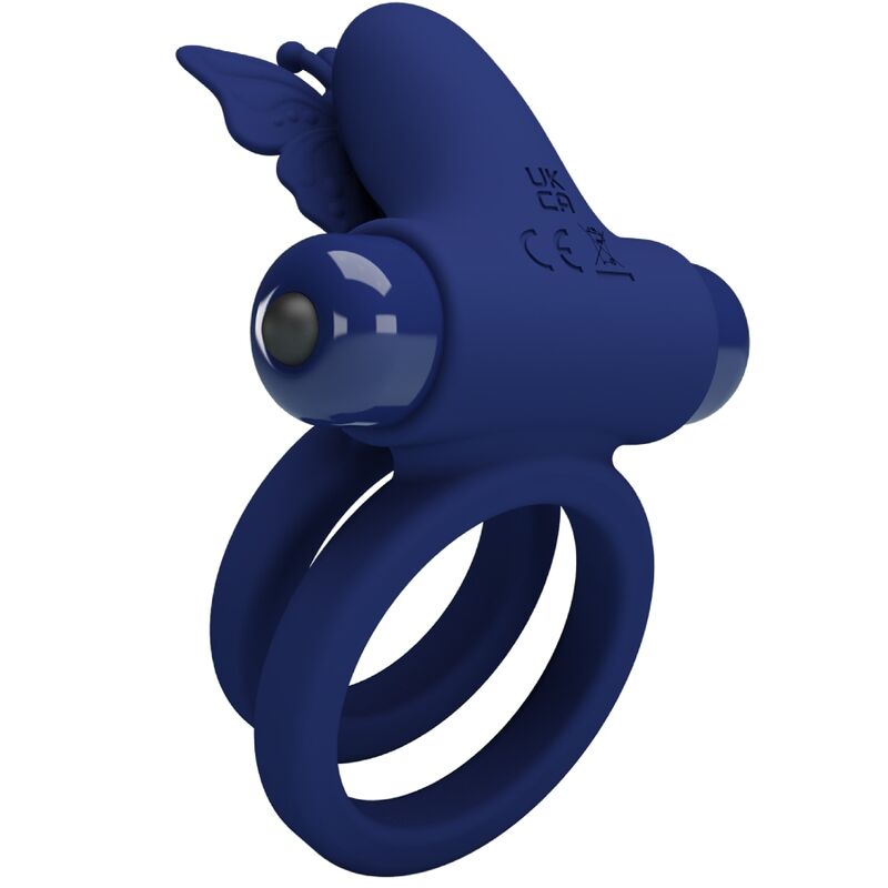 PRETTY LOVE - JAMELE DOUBLE RING WITH VIBRATION & BUTTERFLY STIMULATOR BLUE - Amore24