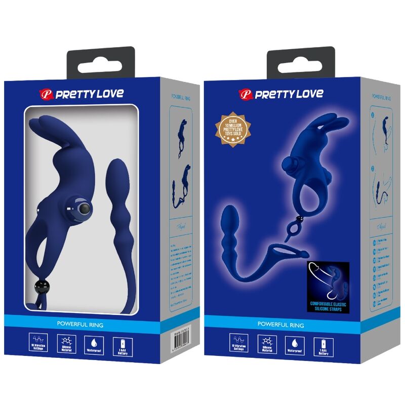 PRETTY LOVE - AYAD RABBIT VIBRATOR RING WITH PLUG BLUE - Amore24