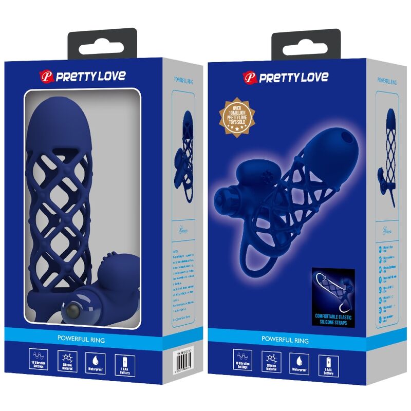 PRETTY LOVE - GIANN VIBRATOR RING WITH SILICONE SHEATH BLUE - Amore24