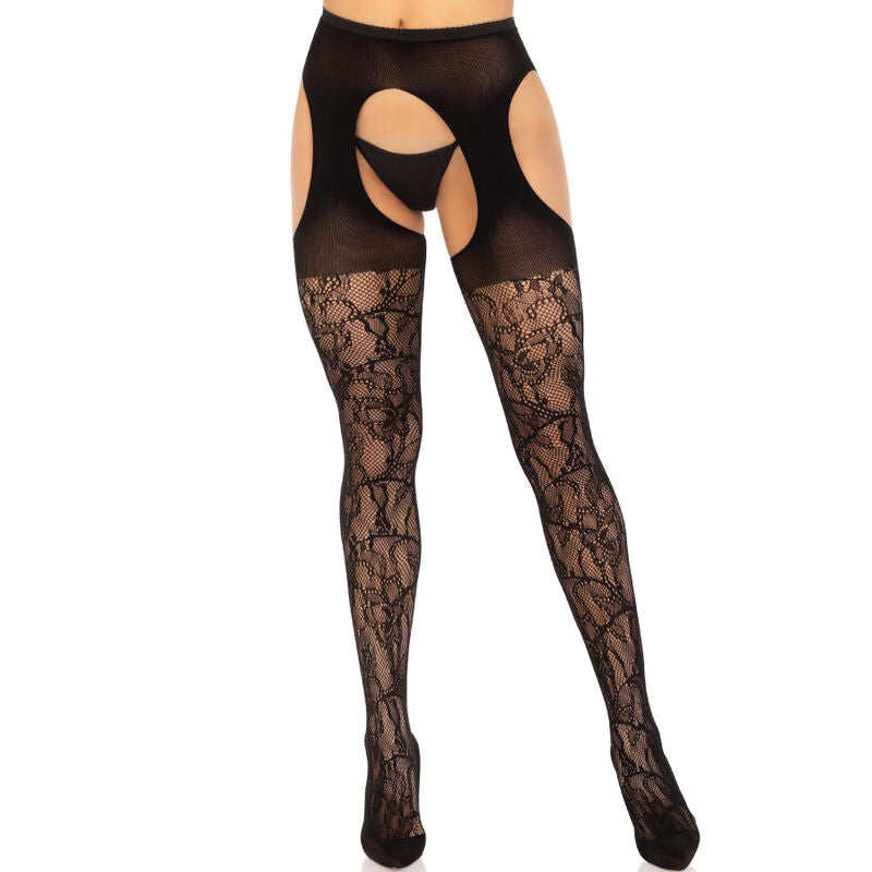 LEG AVENUE - LACE GARTER STOCKINGS BLACK - Amore24