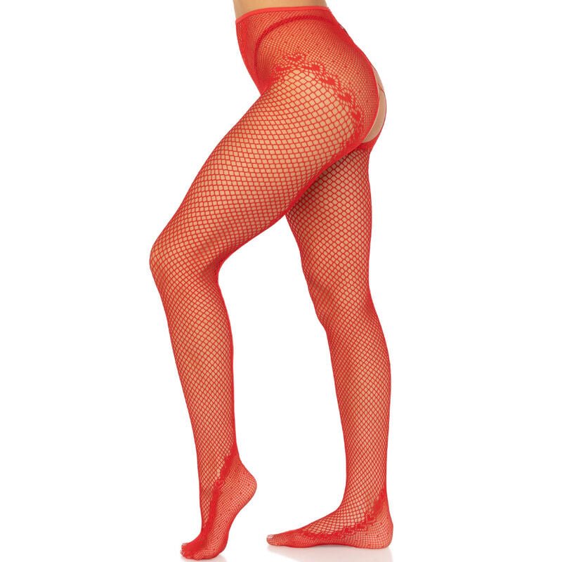 LEG AVENUE - CROTCHLESS FISHNET STOCKINGS RED - Amore24