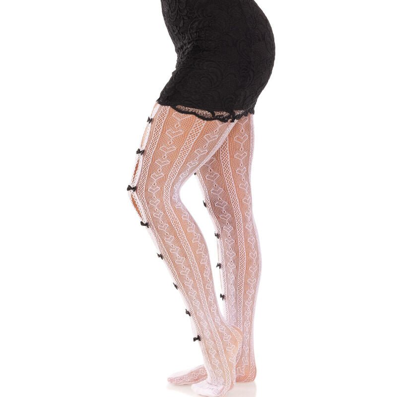 LEG AVENUE - STOCKINGS WITH OPENINGS HEART & BOWS WHITE - Amore24