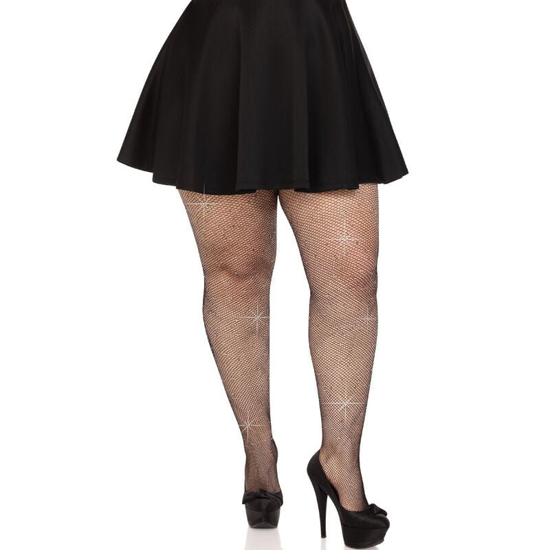 LEG AVENUE - CRYSTALIZED MESH STOCKINGS CARAMEL PLUS SIZE - Amore24