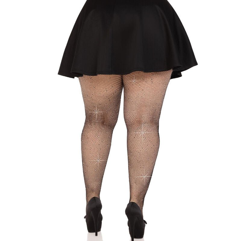 LEG AVENUE - CRYSTALIZED MESH STOCKINGS CARAMEL PLUS SIZE - Amore24