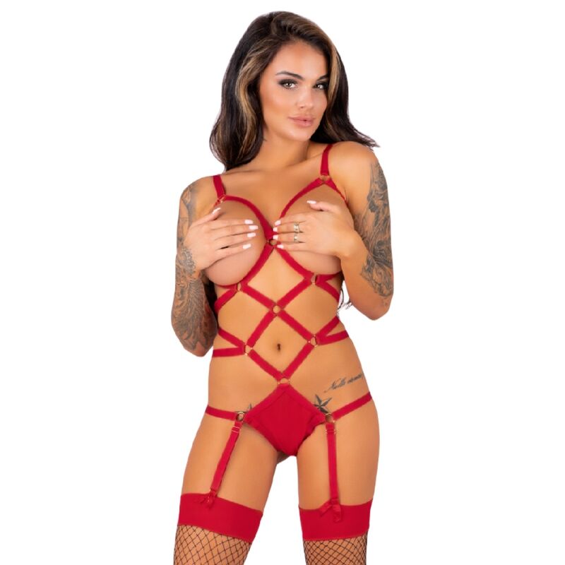 LIVCO CORSETTI FASHION - THIARA LC 20213 SET BODY + STOCKINGS RED L/XL - Amore24