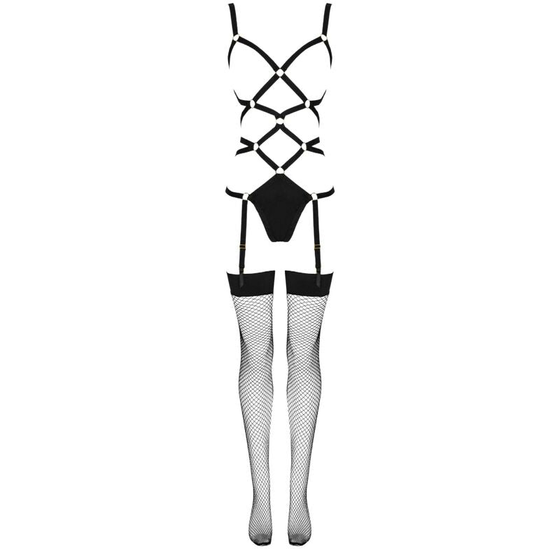 LIVCO CORSETTI FASHION - THIARA LC 20213 SET BODY + STOCKINGS BLACK L/XL - Amore24