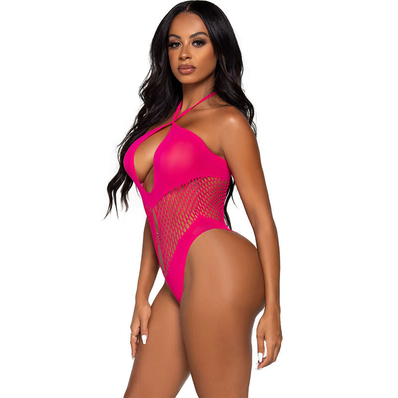 LEG AVENUE - OPEN & CROSSED NECKLINE BODYSUIT FUCHSIA - Amore24