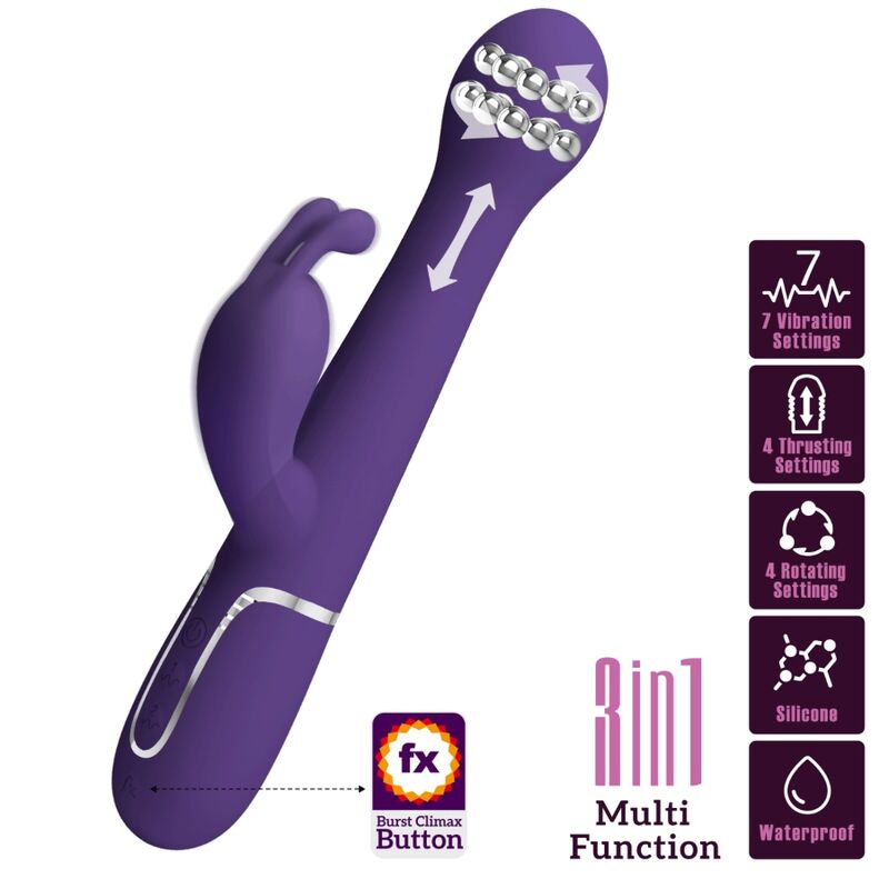 PRETTY LOVE - DEJON RABBIT VIBRATOR 3 IN 1 MULTIFUNCTION PURPLE - Amore24