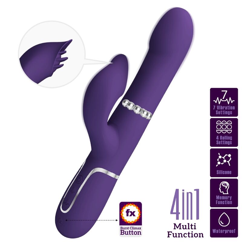 PRETTY LOVE - ZALIN RABBIT VIBRATOR PEARLS 4 IN 1 PURPLE - Amore24
