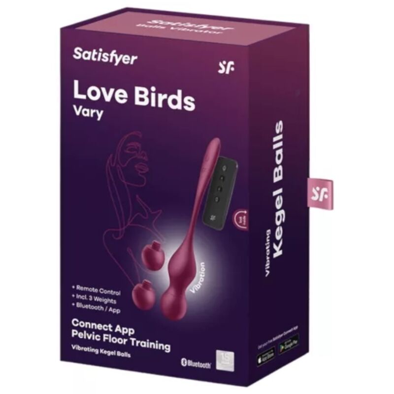 SATISFYER - LOVE BIRDS VARY VIBRATING BALLS FREE APP WINE RED - Amore24