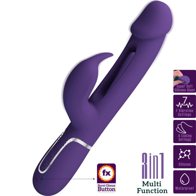 PRETTY LOVE - KAMPAS RABBIT 3 IN 1 MULTIFUNCTION VIBRATOR WITH TONGUE VIOLET - Amore24