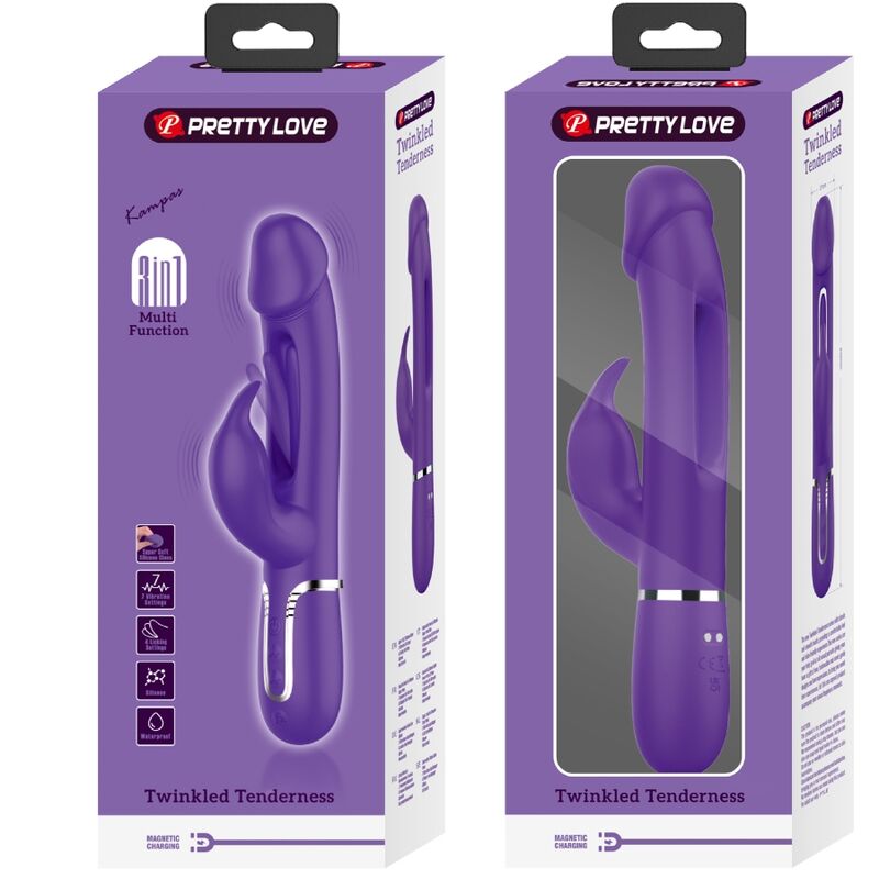 PRETTY LOVE - KAMPAS RABBIT 3 IN 1 MULTIFUNCTION VIBRATOR WITH TONGUE VIOLET - Amore24