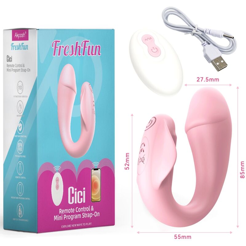 ARMONY - FRESHFUN CICI STAP-ON VIBRATOR REMOTE CONTROL AND APP 10 VIBRATIONS PINK - Amore24
