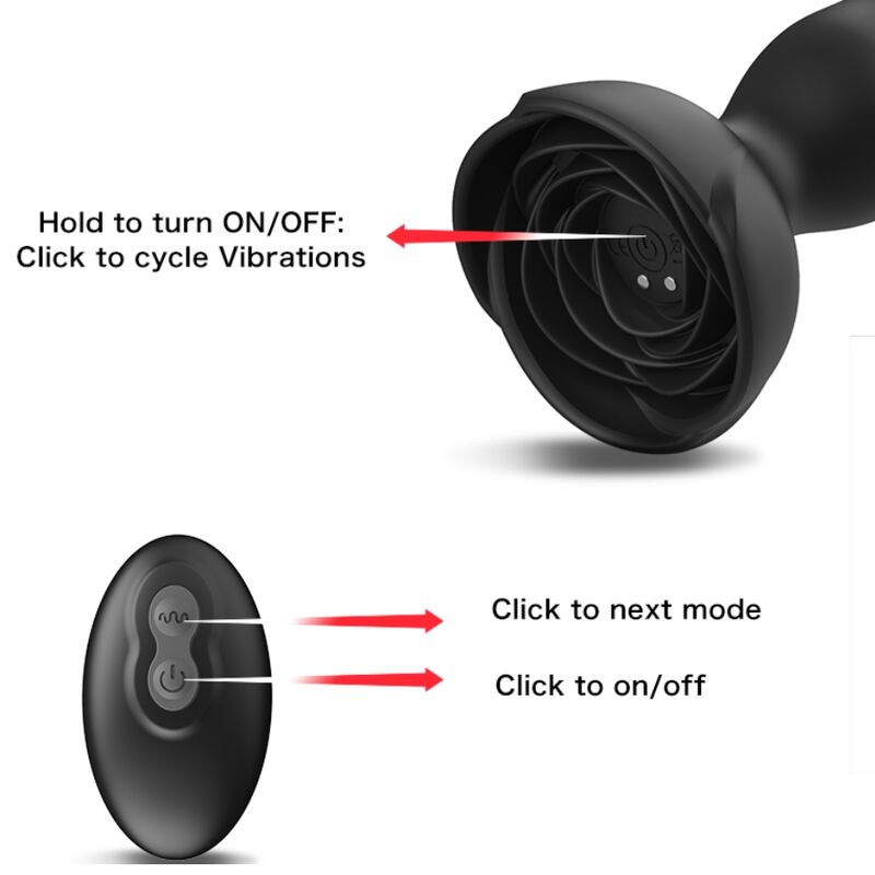 ARMONY - EXTREME A BLOOM ROSE VIBRATOR & ANAL PLUG REMOTE CONTROL BLACK - Amore24